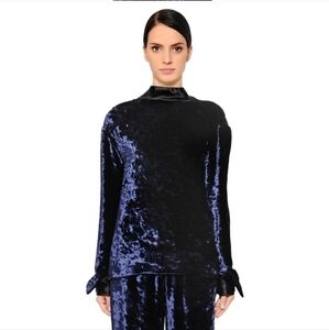 Maison Martin Margiela Black Band Collar Open V Back Navy Blue Top 46